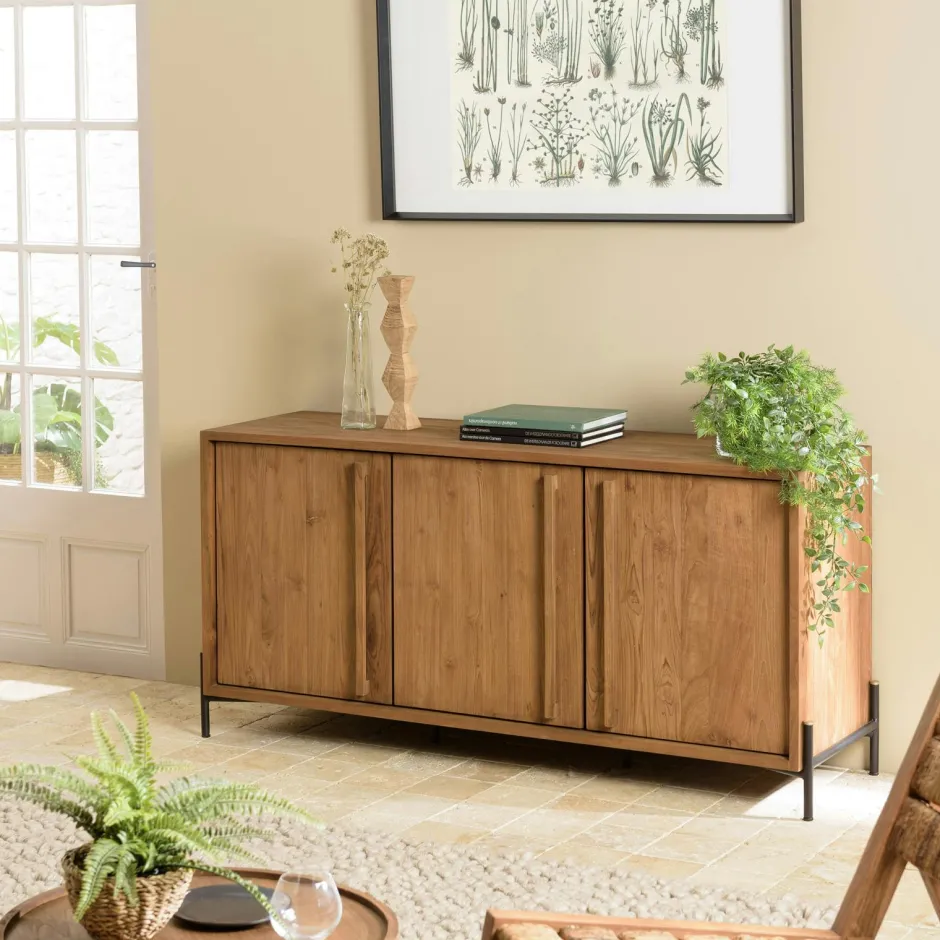 Swing Buffets Contemporains|Buffets Contemporains|Buffet en teck recyclé 3 portes bois massif 148 cm