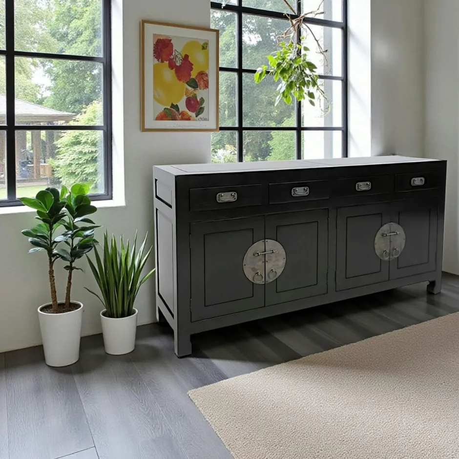 Maori Buffets En Bois|Buffets En Bois|Buffet enfilade 4 portes 4 tiroirs hévéa 175x50x90cm