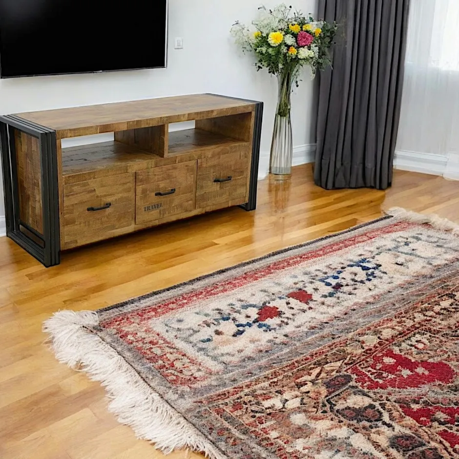 Docker Buffets Industriels|Buffets Industriels|Buffet enfilade hévéa recyclé naturel et métal noirci 4 portes 2 tiroirs 180X45X90cm