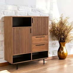 FANO Buffets Contemporains|Buffets Contemporains|Buffet haut design teck recyclé intérieur noir