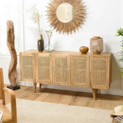 MALAGA Buffets Hauts|Buffets Hauts|Buffet haut en bois de manguier et cannage