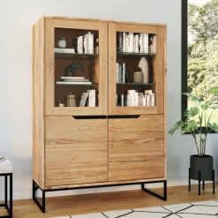 PALERME Vaisseliers Contemporains|Vaisseliers Contemporains|Buffet haut en chêne massif huilé éclairage led