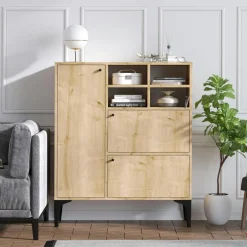 JENA Buffets Contemporains|Buffets Contemporains|Buffet haut moderne effet chêne - 4 niches