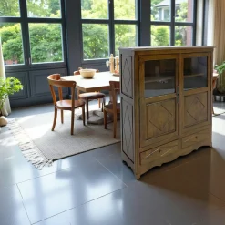 Tradition Buffets En Bois|Buffets En Bois|Buffet Hévéa 2 portes mi-vitrées, 2 tiroirs 110x40x130cm