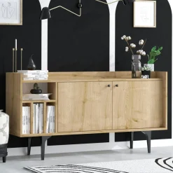 JENA Buffets Contemporains|Buffets Contemporains|Buffet moderne 2 portes avec niches rangement - effet chêne