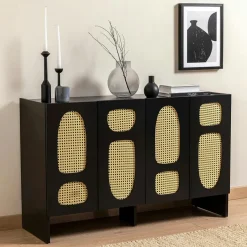 VAREN Buffets Contemporains|Buffets Contemporains|Buffet noir bohème à cannage organique, 1 tiroir