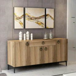 JENA Buffets Contemporains|Buffets Contemporains|Buffet rustique 4 portes effet bois, poignées anneaux