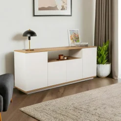 MARFA Buffets Contemporains|Buffets Contemporains|Buffet salle à manger blanc & effet bois, niche centrale