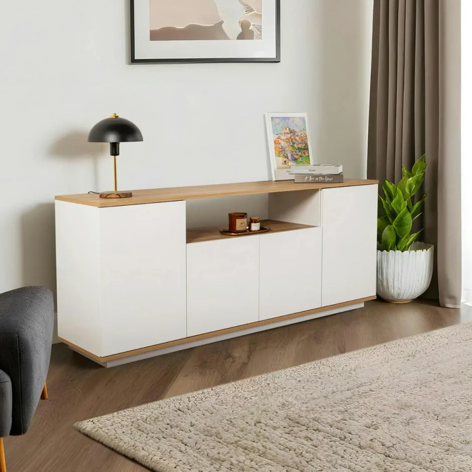 MARFA Buffets Contemporains|Buffets Contemporains|Buffet salle à manger blanc & effet bois, niche centrale