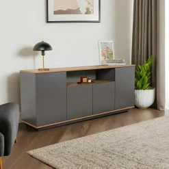 MARFA Buffets Contemporains|Buffets Contemporains|Buffet salle à manger blanc & effet bois, niche centrale