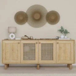 VAREN Buffets Contemporains|Buffets Contemporains|Buffet salle à manger blanc 4 portes à détail cadre