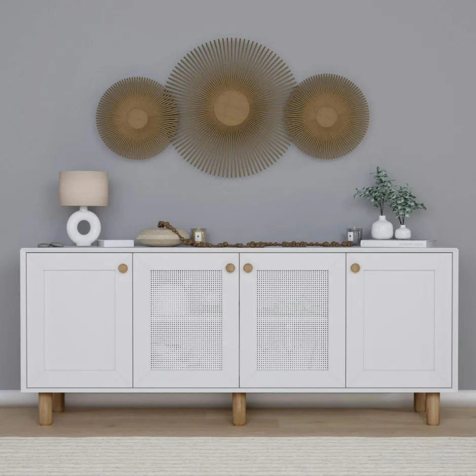 VAREN Buffets Contemporains|Buffets Contemporains|Buffet salle à manger blanc avec détail cannage