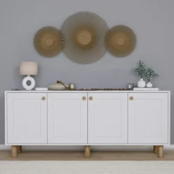 VAREN Buffets Contemporains|Buffets Contemporains|Buffet salle à manger moderne effet bois détail cannage