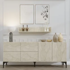 JENA Buffets Contemporains|Buffets Contemporains|Buffet salle à manger moderne effet travertin 6 portes