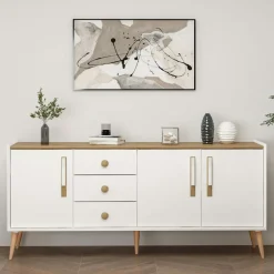 MARFA Buffets Contemporains|Buffets Contemporains|Buffet scandinave blanc et effet bois avec 3 tiroirs