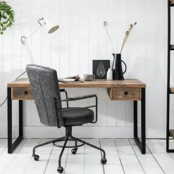 BRISBANE Univers Déco·Loft Industriel|Bureaux En Bois|Bureau bois recyclé métal 2 tiroirs