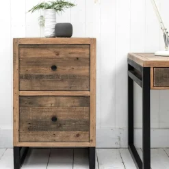 BRISBANE Univers Déco·Loft Industriel|Bureaux En Bois|Bureau bois recyclé métal 2 tiroirs