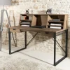 Swing Bureaux En Bois|Bureau en Teck recyclé et métal noir 2 tiroirs et partie supérieure avec 7 niches 140x70x113cm