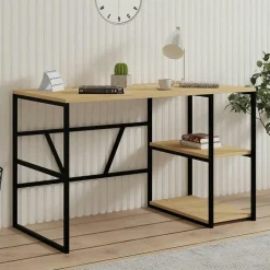 JENA Bureaux En Bois|Bureau noir avec rangement - finition effet chêne