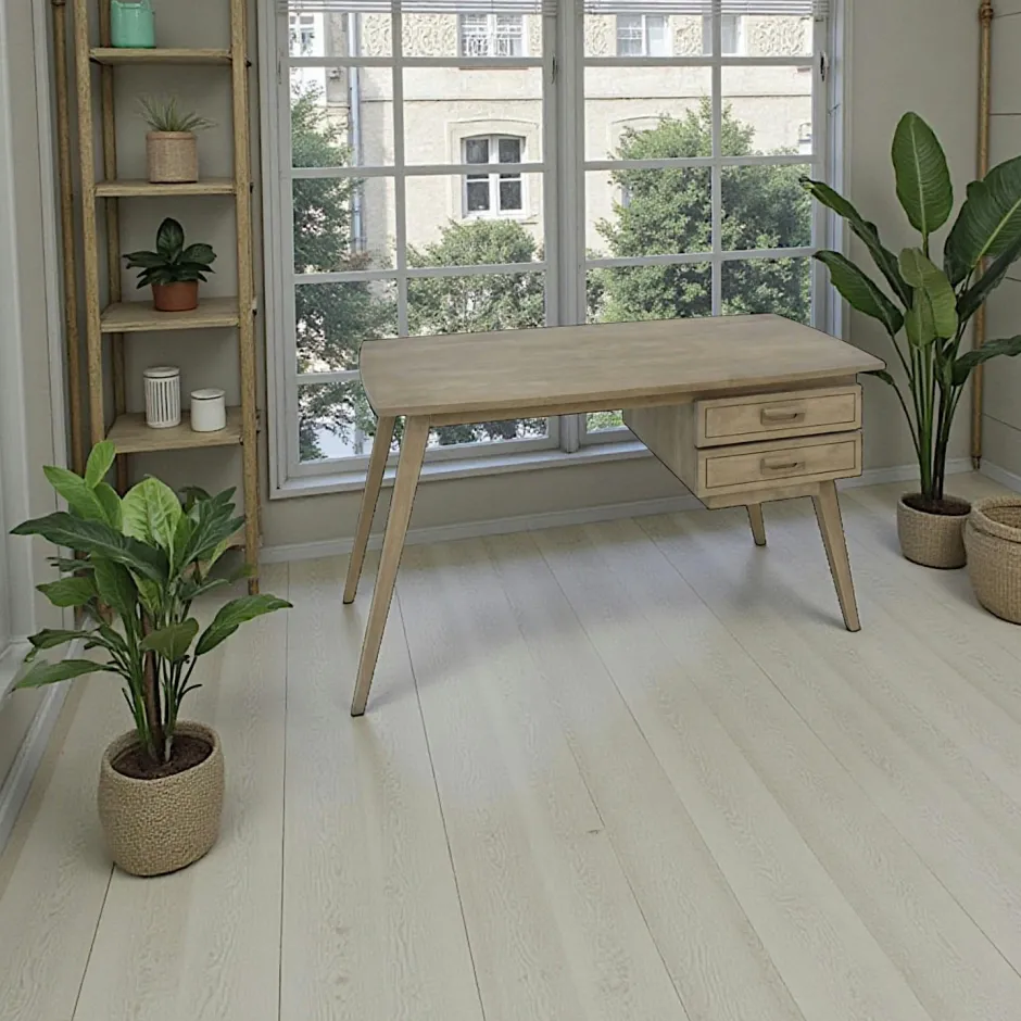 Sixties Bureaux Vintage|Bureaux En Bois|Bureau retro bois 2tiroirs hévéa 130cm