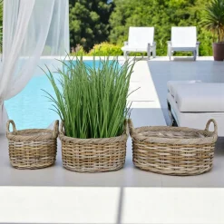 Rangements Déco·Paniers / Boîtes De Rangement|Caches-Pots|Cache-pot bas en rotin (lot de 2)