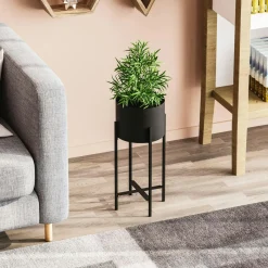 Caches-Pots|Cache-pot sur pied en métal noir – style moderne