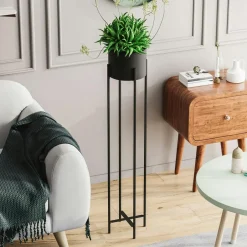 Caches-Pots|Cache-pot sur pied en métal noir – style moderne