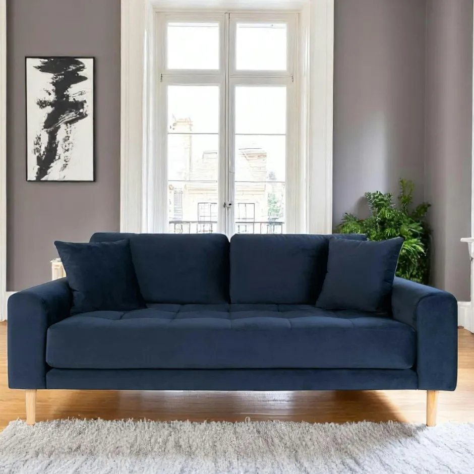 AMSTERDAM Canapés En Tissu|Canapé 2 places 1/2 bleu nuit - velours,