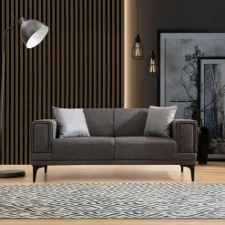 LUCCA Canapés En Tissu|Canapé 2 places anthracite, accoudoirs matelassés 170 cm