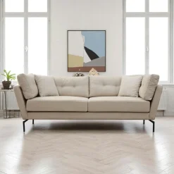 LUCCA Canapés 3 Places|Canapés En Tissu|Canapé 3 places beige - accoudoirs inclinés
