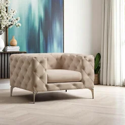 DOVER Canapés En Tissu|Canapé 2 places beige en velours capitonné