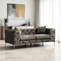 DOVER Canapés En Tissu|Canapé 2 places beige en velours capitonné