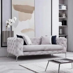 DOVER Canapés En Tissu|Canapé 2 places beige en velours capitonné