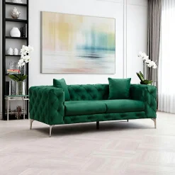 DOVER Canapés En Tissu|Canapé 2 places beige en velours capitonné