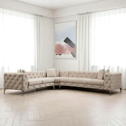 DOVER Canapés En Tissu|Canapé 2 places beige en velours capitonné