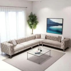 DOVER Canapés En Tissu|Canapé 2 places beige en velours capitonné