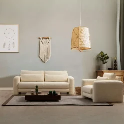 LUCCA Canapés En Tissu|Canapé 3 places beige velours côtelé, lignes arrondies