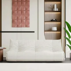 ARVEN Canapés En Tissu|Canapé 3 places blanc en tissu plissé 210 cm