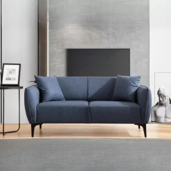 VILNIUS Canapés En Tissu|Canapé 2 places bleu avec couture décorative
