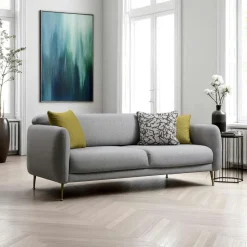 PAIMPOL Canapés En Tissu|Canapés 3 Places|Canapé 3 places citron - lit d'appoint, pieds dorés