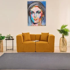 PLOVIA Canapés En Tissu|Canapé 2 places compact anthracite tissu chenille