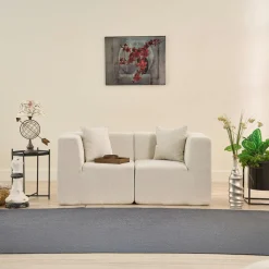 PLOVIA Canapés En Tissu|Canapé 2 places compact anthracite tissu chenille