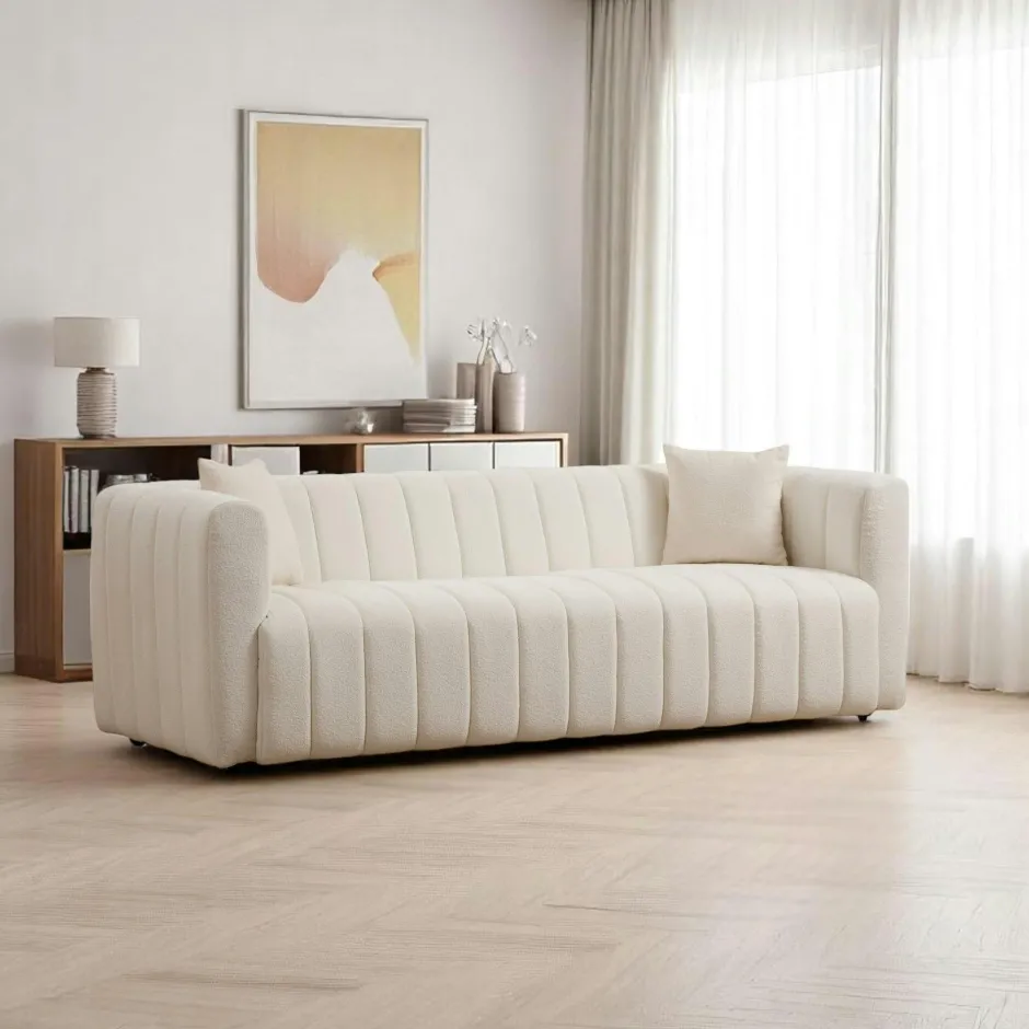 LUCCA Canapés En Tissu|Canapés 3 Places|Canapé 3 places crème - tissu bouclette, style design