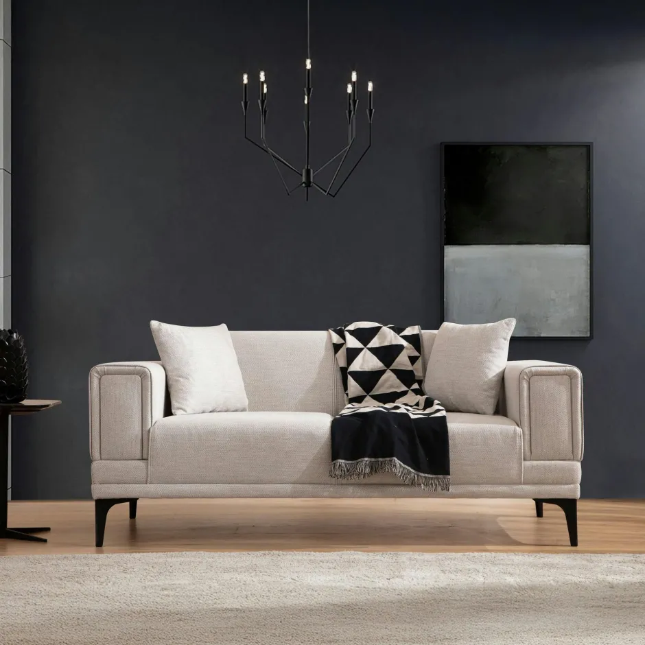 LUCCA Canapés En Tissu|Canapé 2 places écru, accoudoirs matelassés 170 cm