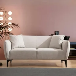 VILNIUS Canapés En Tissu|Canapé 2 places écru avec couture décorative