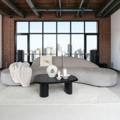 BERLIN Canapés En Tissu|Canapé 4 places design - écru, forme arrondie