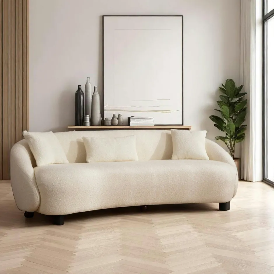 LUCCA Canapés En Tissu|Canapés 3 Places|Canapé 3 places forme arrondie - écru, bouclette