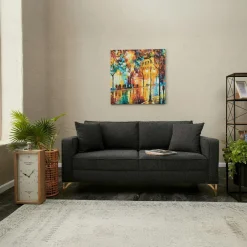 NEOLIA Canapés En Tissu|Canapé 2 places gris foncé moderne, pieds dorés