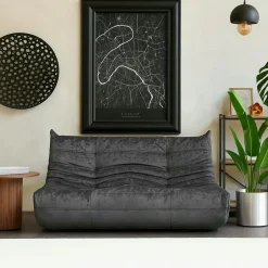 ARVEN Canapés En Tissu|Canapé 2 places gris sombre tissu plissé 145 cm