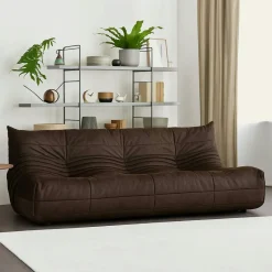 ARVEN Canapés En Tissu|Canapés Marron|Canapé 3 places marron en tissu plissé 210 cm